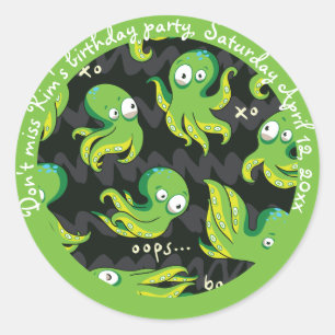 Boo Octopus Green Kids Clothing & Décor Classic Round Sticker