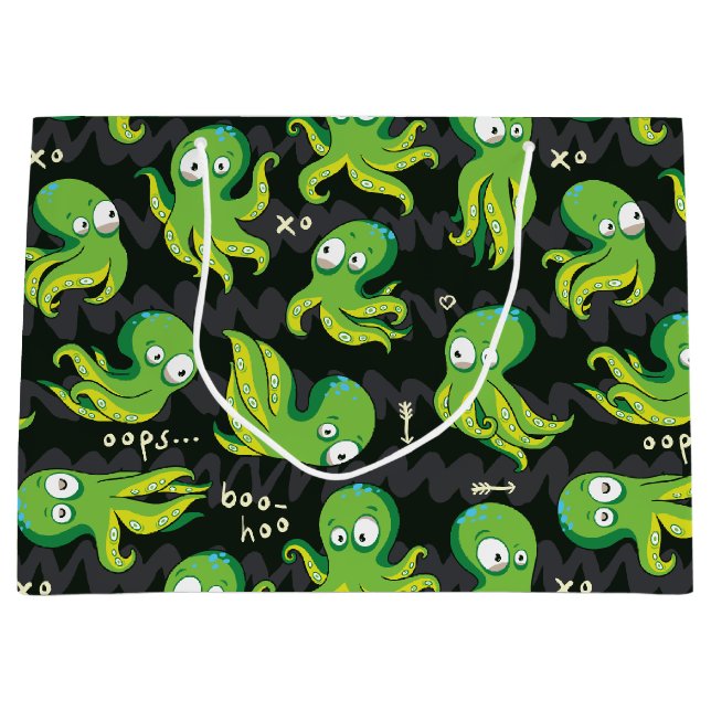 Boo Octopus Green Kids Clothing & Décor Large Gift Bag (Front)
