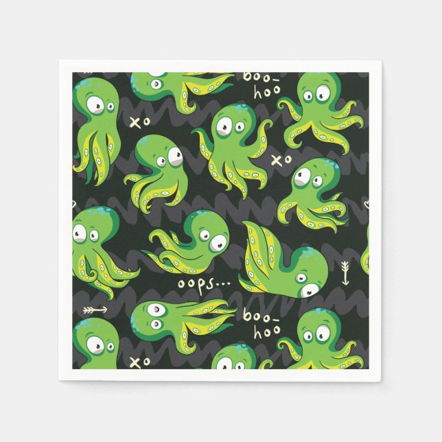Boo Octopus Green Kids Clothing & Décor Napkin (Front)