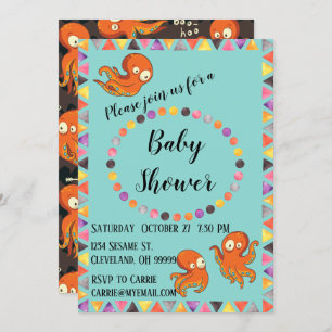 Boo Octopus Orange & Black Baby shower Invitation