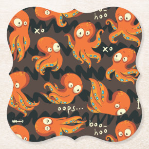 Boo Octopus Orange & Black Kids Clothing & Décor Paper Coaster