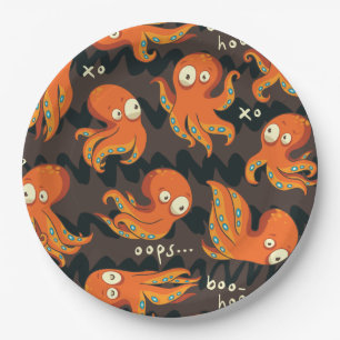 Boo Octopus Orange & Black Kids Clothing & Décor Paper Plate