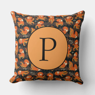 Boo Octopus Orange & Black Kids Clothing & Décor Throw Pillow