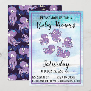 Boo Octopus Purple Baby shower Invitation