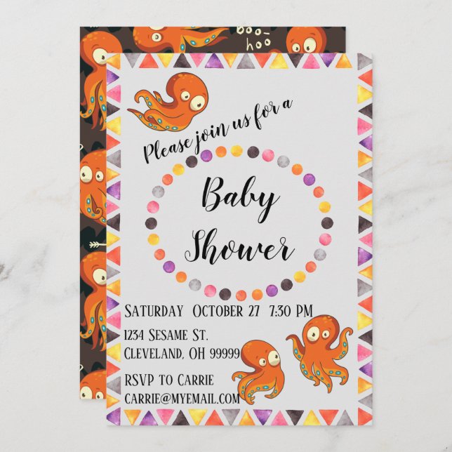 Boo Octopus Under the Sea Baby shower Invitation (Devant / Derrière)