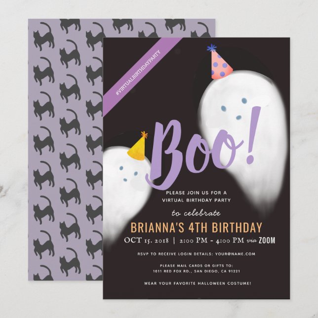 Boo Party Hat Ghost Halloween Virtual Birthday Invitation (Front/Back)