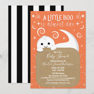BOO Peeking Ghost Orange Halloween Baby Shower Invitation
