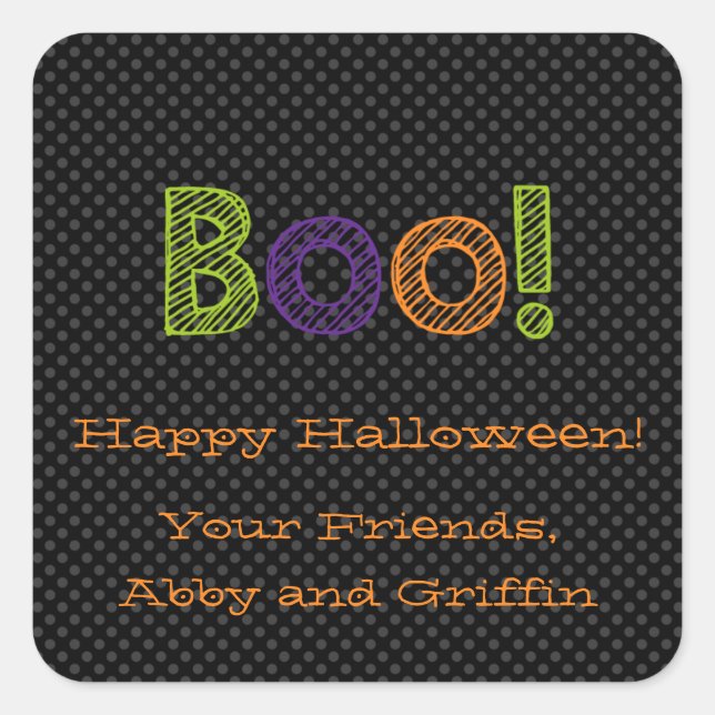 Boo!  Personalized Square Halloween Sticker (Front)