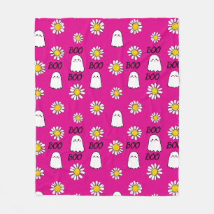 Boo, Pink ghost and daisies Fleece Blanket