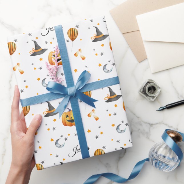 Boo Pumpkin Fall Halloween With Personalized Name Wrapping Paper (Gifting)