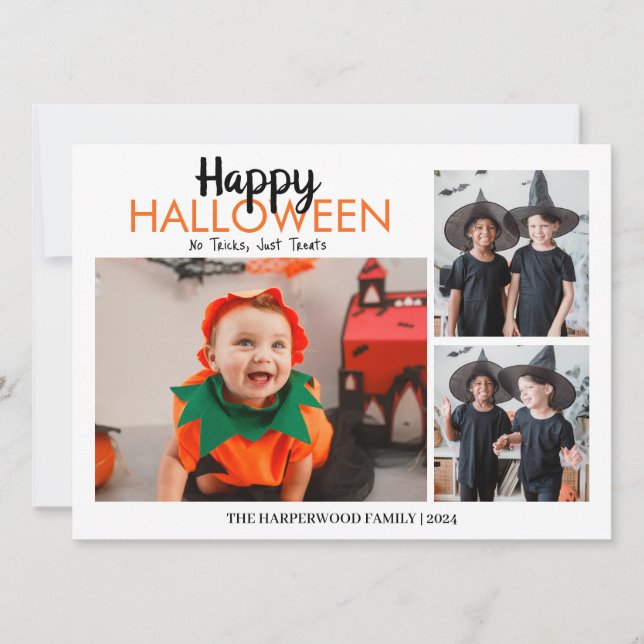 Boo pumpkin jack-o-lantern Halloween Photo Collage Holiday Card (Front)