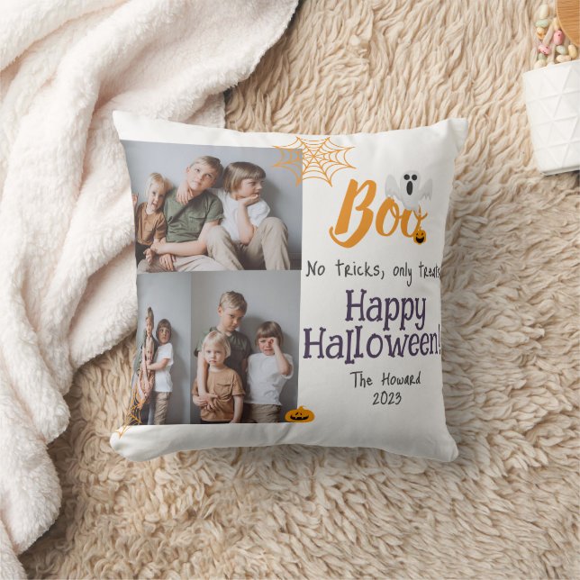 Boo pumpkin jack-o-lantern Halloween Photo Collage Throw Pillow (Blanket)
