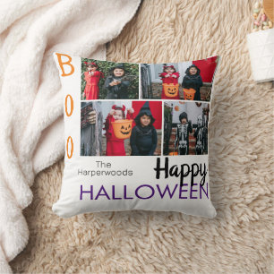 Boo pumpkin jack-o-lantern Halloween Photo Collage Throw Pillow