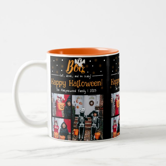 Boo pumpkin jack-o-lantern Halloween Photo Collage Two-Tone Coffee Mug (Left)