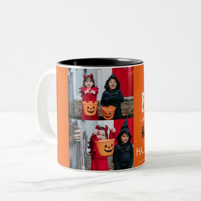 Boo pumpkin jack-o-lantern happy Halloween 2 Photo Two-Tone Coffee Mug (Front Left)