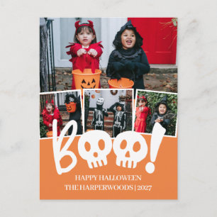 Boo pumpkin jack-o-lantern Happy Halloween 4 Photo Holiday Postcard