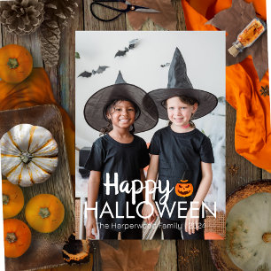 Boo pumpkin jack-o-lantern happy Halloween Photo Foil Holiday Card