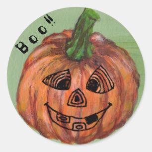 Boo Pumpkin round sticker, envelope sealer Classic Round Sticker