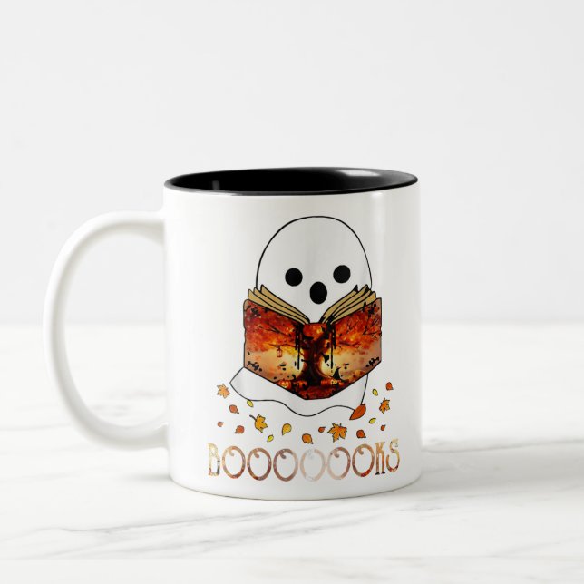 Boo Read Books Library Funny Booooks Ghost Hallowe Two-Tone Coffee Mug (Left)