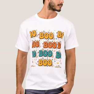 BOO Retro Ghost Lettering Halloween Art T-Shirt