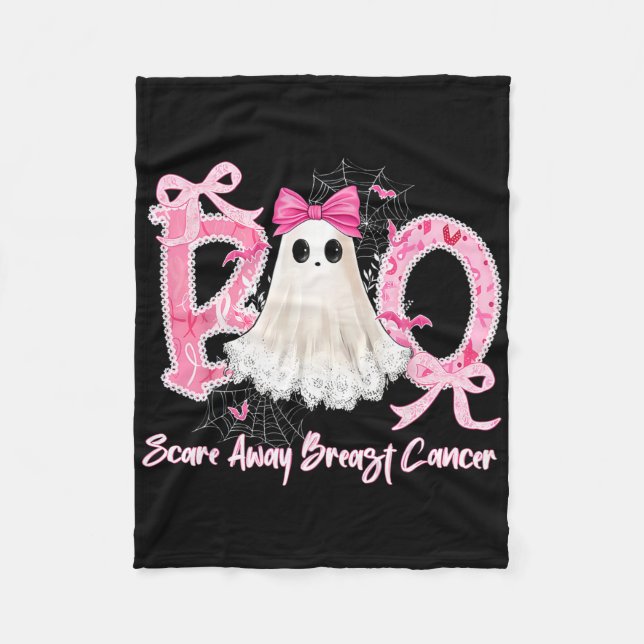 Boo Scare Away Breast Cancer Halloween Lace Ghost  Fleece Blanket (Front)
