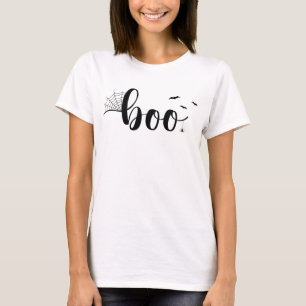 Boo Script Spiderweb Bats Halloween Spooky  T-Shirt