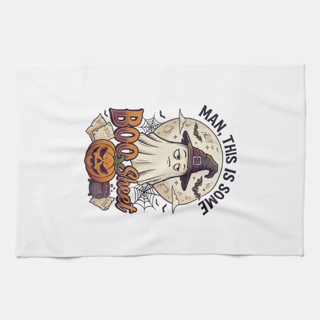 Boo Sheet Ghost Pumpkin Halloween Moon Cauldron Kitchen Towel (Horizontal)