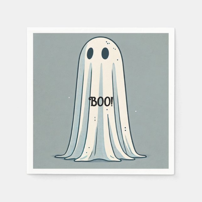 BOO! Sheet Ghost Vintage Green Halloween Party Napkin (Front)