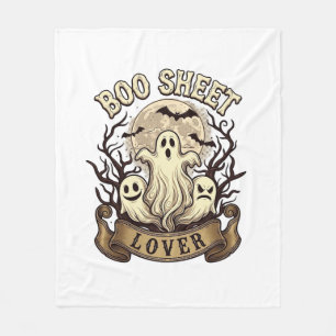 Boo Sheet Lover Halloween Ghosts Moon Bats_1 Fleece Blanket