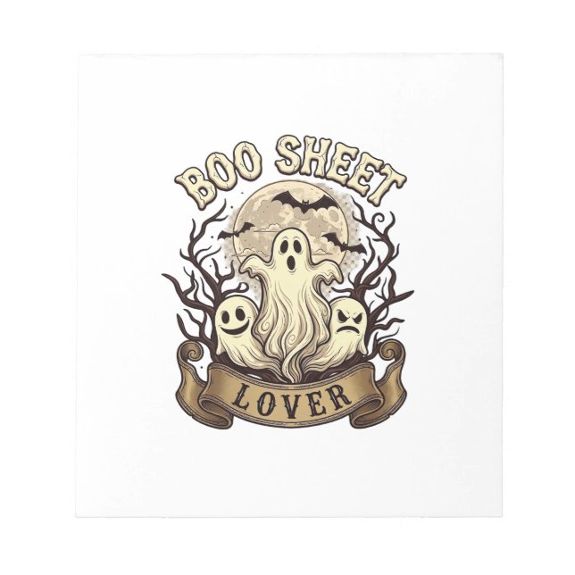 Boo Sheet Lover Halloween Ghosts Moon Bats_1 Notepad (Front)