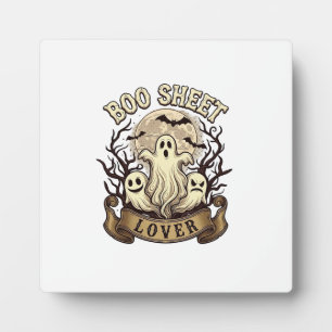 Boo Sheet Lover Halloween Ghosts Moon Bats_1 Plaque