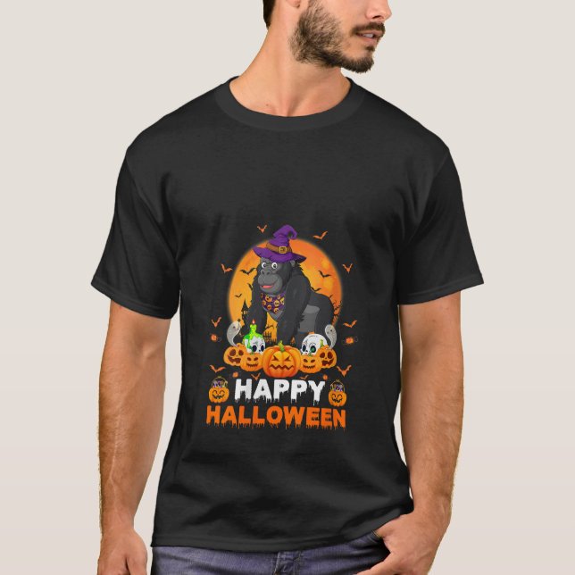 Boo Sheet Scary Ghost Pumpkin Moon Witch Gorilla H T-Shirt (Front)