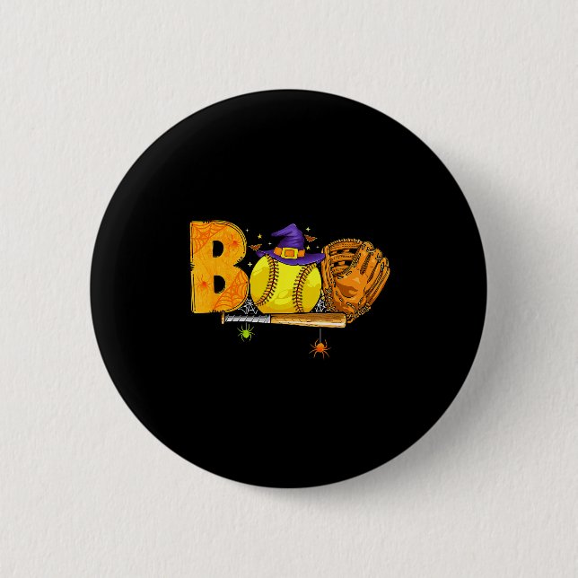Boo Softball Player Catcher Tcher Funny Halloween  2 Inch Round Button (Front)
