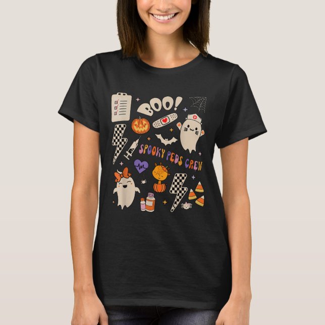 Boo Soky Peds Crew Ghost Pediatric Nurse Halloween T-Shirt (Front)