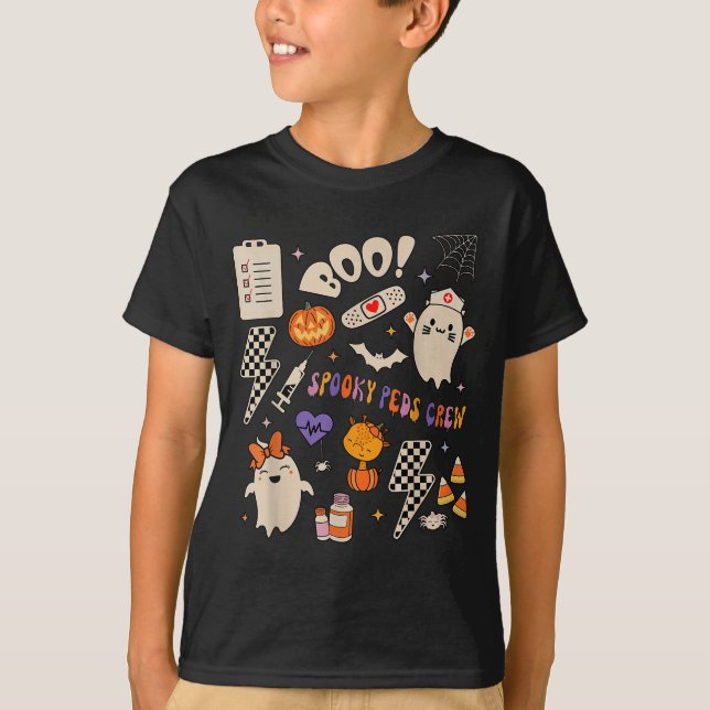 Boo Soky Peds Crew Ghost Pediatric Nurse Halloween T-Shirt (Front)