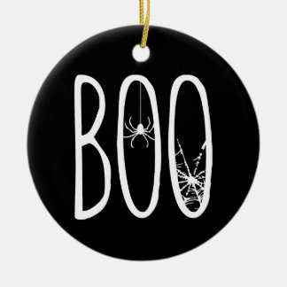 Boo Spider & Spiderweb Spooky Eerie Halloween BLK Ceramic Ornament