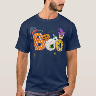 Boo Spiders Ghosts Pumkin & Witch Hat Funny Hallow T-Shirt