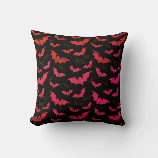 Boo Spooky Bats with Black background Throw Pillow (Front)