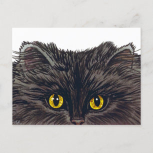 BOO! Spooky Black Cat from original Watercolor Postcard