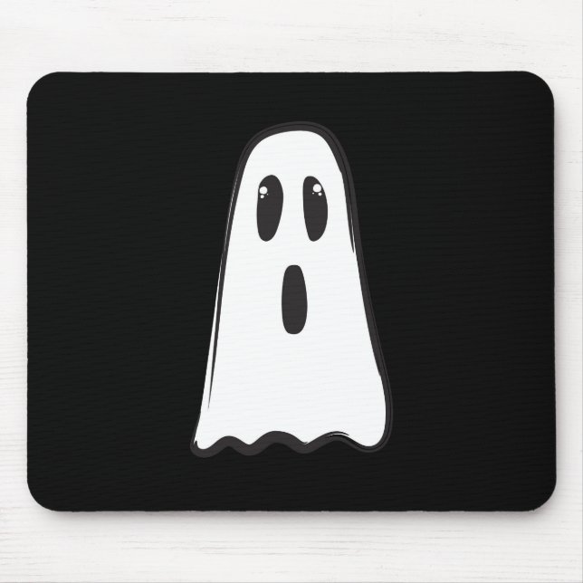 BOO! Spooky Cute Ghost Halloween Black White Mouse Pad (Front)