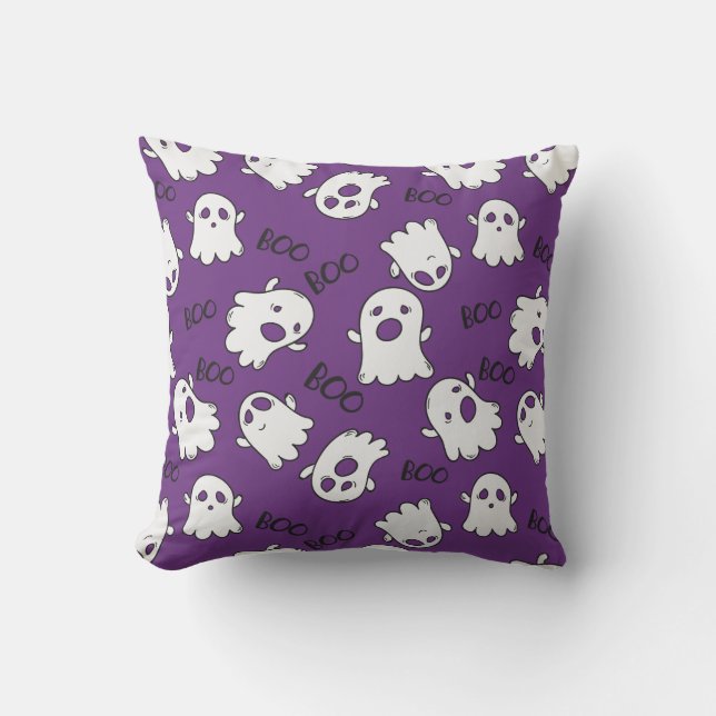 Boo Spooky Ghost with Purple background  Throw Pillow (Front)