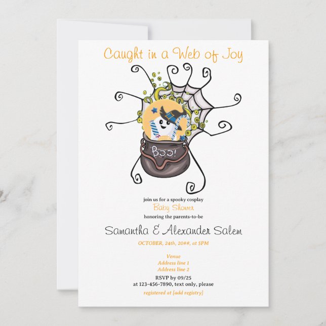 Boo Spooky Halloween Spider Web Ghost Baby Shower  Invitation (Front)