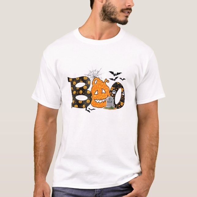 Boo - Spooky Pumpkin Horror Night Costume T-Shirt (Front)