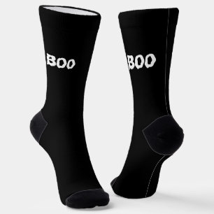 Boo spooky typography black white fun Halloween Socks