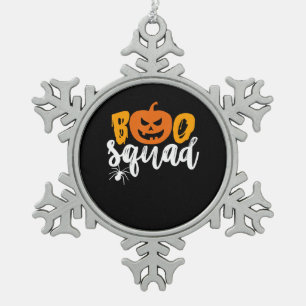 Boo Squad - Funny Pumpkin Spider Halloween Snowflake Pewter Christmas Ornament