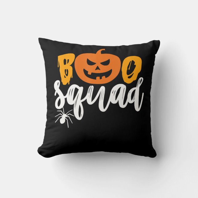 Boo Squad - Funny Pumpkin Spider Halloween Throw Pillow (Front)