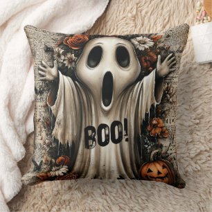 BOO-tanical Bloom: The Ghost Who Cried Autumn Throw Pillow