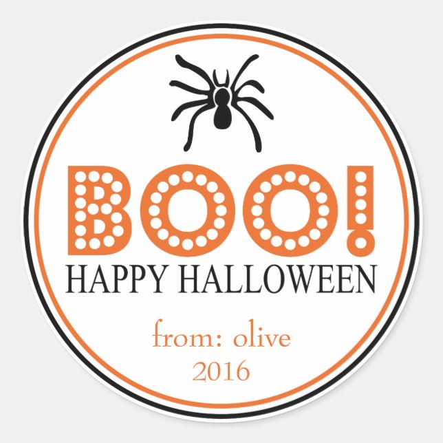 Boo! Tarantula Spider (Black / Orange) Classic Round Sticker (Front)