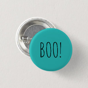 Boo teal black spooky typography fun Halloween 1 Inch Round Button