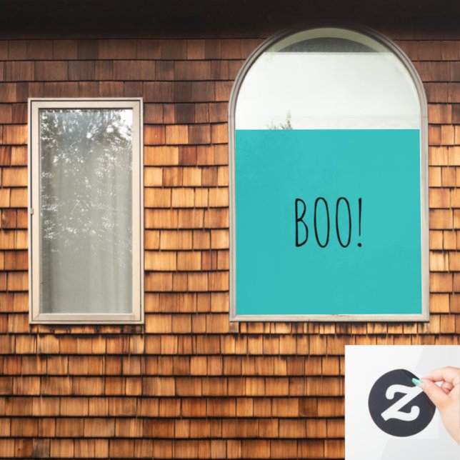 Boo teal spooky typography minimalist Halloween Window Cling (Home Window)